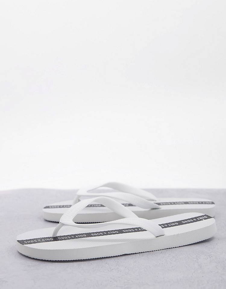 Only & Sons logo flip flops in white